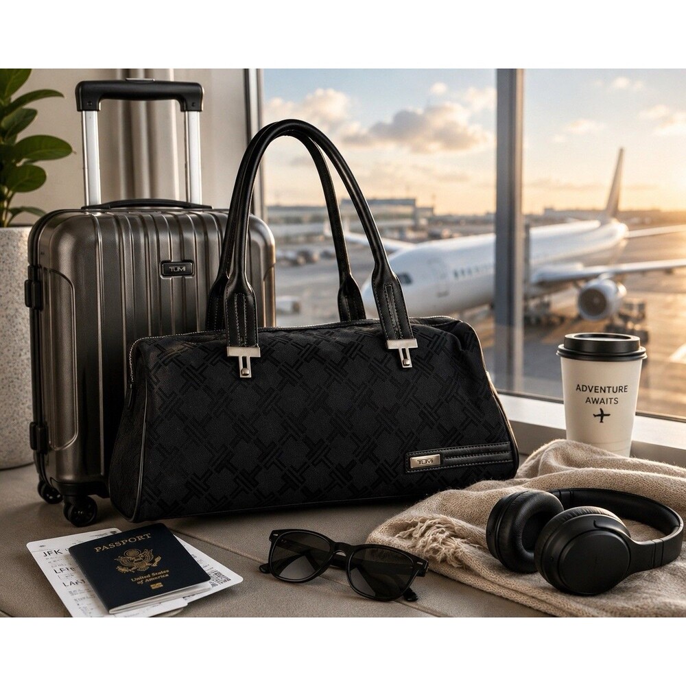 Tumi The Signature Collection black monogram barrel shoulder bag Purse